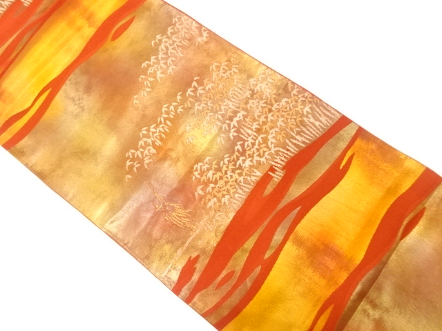 JAPANESE KIMONO / ANTIQUE FUKURO OBI / SILK / WOVEN MIST